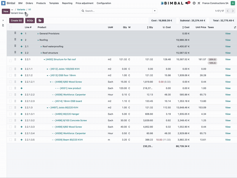 animated screenshot to discover the bimbal ERP user interface